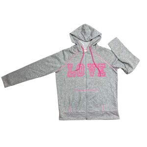 Bobbie Brooks W Gray Zip Hoodie Pink LOVE Graphic Full Zip Hooded Sweatshirt L